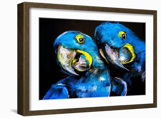 Pastel Painting of a Blue Parrots on a Cardboard. Modern Art-Ivailo Nikolov-Framed Art Print