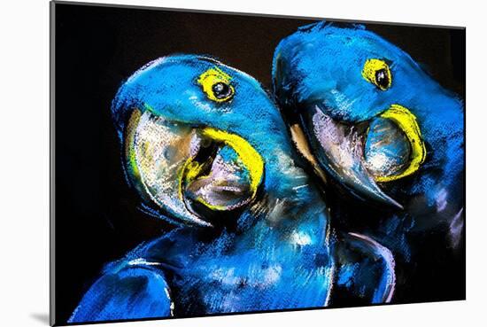Pastel Painting of a Blue Parrots on a Cardboard. Modern Art-Ivailo Nikolov-Mounted Art Print