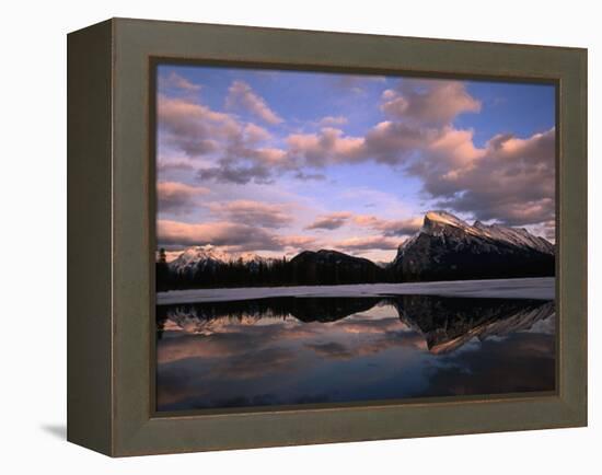 Pastel Shades of Dusk Over Mt. Rundle and Vermilion Lake, Banff National Park, Alberta, Canada-Mark Newman-Framed Premier Image Canvas