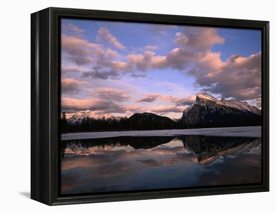 Pastel Shades of Dusk Over Mt. Rundle and Vermilion Lake, Banff National Park, Alberta, Canada-Mark Newman-Framed Premier Image Canvas