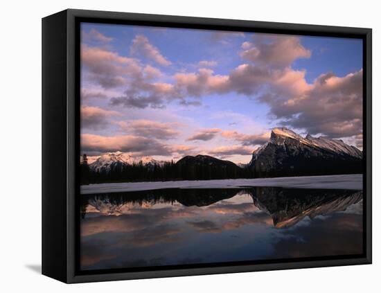 Pastel Shades of Dusk Over Mt. Rundle and Vermilion Lake, Banff National Park, Alberta, Canada-Mark Newman-Framed Premier Image Canvas
