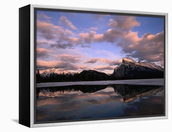 Pastel Shades of Dusk Over Mt. Rundle and Vermilion Lake, Banff National Park, Alberta, Canada-Mark Newman-Framed Premier Image Canvas