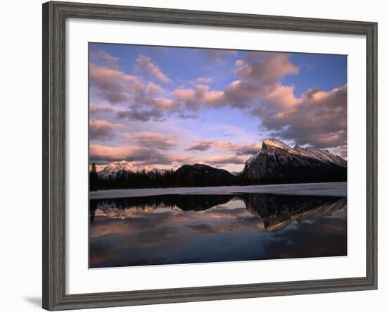 Pastel Shades of Dusk Over Mt. Rundle and Vermilion Lake, Banff National Park, Alberta, Canada-Mark Newman-Framed Photographic Print