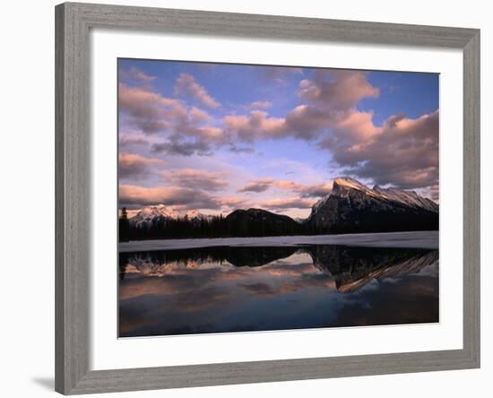 Pastel Shades of Dusk Over Mt. Rundle and Vermilion Lake, Banff National Park, Alberta, Canada-Mark Newman-Framed Photographic Print