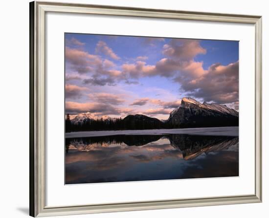 Pastel Shades of Dusk Over Mt. Rundle and Vermilion Lake, Banff National Park, Alberta, Canada-Mark Newman-Framed Photographic Print