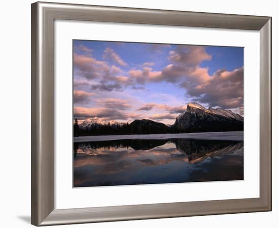 Pastel Shades of Dusk Over Mt. Rundle and Vermilion Lake, Banff National Park, Alberta, Canada-Mark Newman-Framed Photographic Print