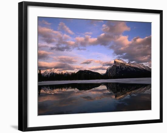 Pastel Shades of Dusk Over Mt. Rundle and Vermilion Lake, Banff National Park, Alberta, Canada-Mark Newman-Framed Photographic Print