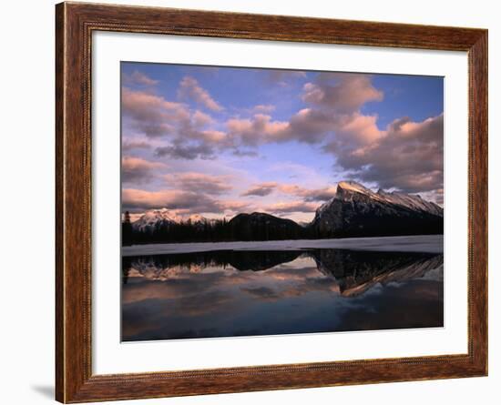 Pastel Shades of Dusk Over Mt. Rundle and Vermilion Lake, Banff National Park, Alberta, Canada-Mark Newman-Framed Photographic Print