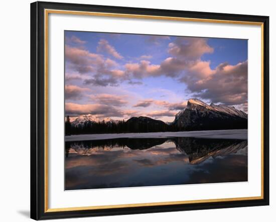 Pastel Shades of Dusk Over Mt. Rundle and Vermilion Lake, Banff National Park, Alberta, Canada-Mark Newman-Framed Photographic Print