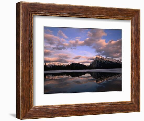 Pastel Shades of Dusk Over Mt. Rundle and Vermilion Lake, Banff National Park, Alberta, Canada-Mark Newman-Framed Photographic Print