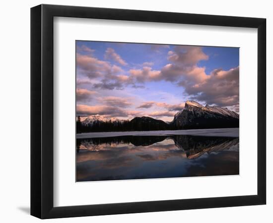 Pastel Shades of Dusk Over Mt. Rundle and Vermilion Lake, Banff National Park, Alberta, Canada-Mark Newman-Framed Photographic Print