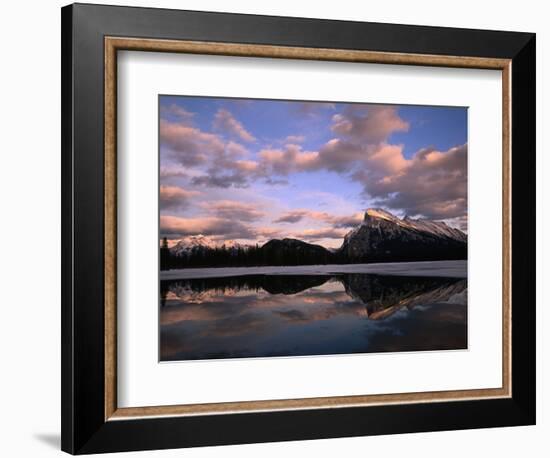 Pastel Shades of Dusk Over Mt. Rundle and Vermilion Lake, Banff National Park, Alberta, Canada-Mark Newman-Framed Photographic Print