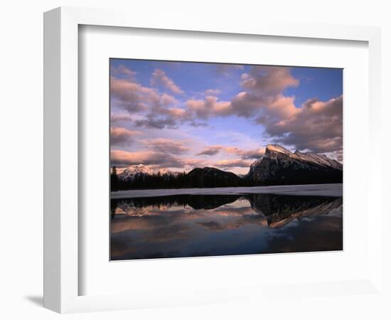 Pastel Shades of Dusk Over Mt. Rundle and Vermilion Lake, Banff National Park, Alberta, Canada-Mark Newman-Framed Photographic Print