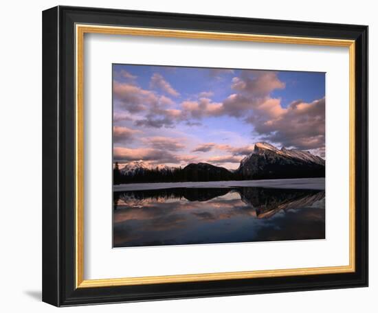 Pastel Shades of Dusk Over Mt. Rundle and Vermilion Lake, Banff National Park, Alberta, Canada-Mark Newman-Framed Photographic Print