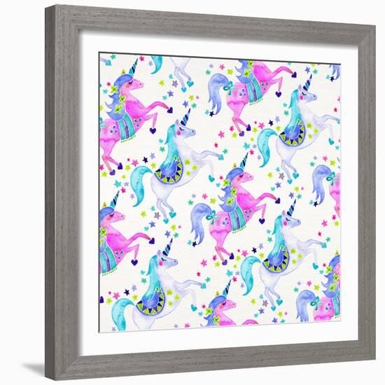 Pastel Unicorns Pattern-Cat Coquillette-Framed Giclee Print
