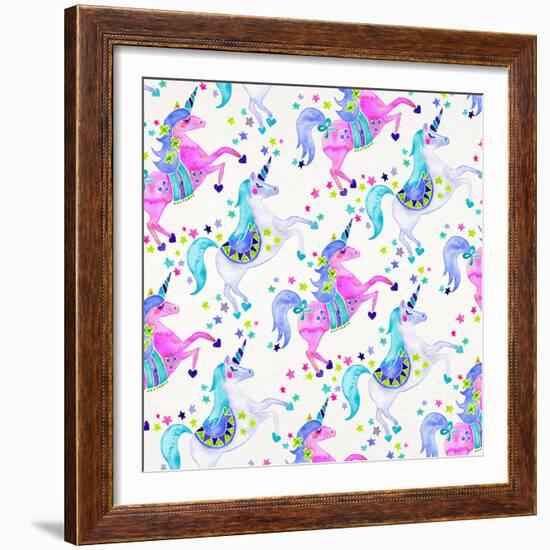 Pastel Unicorns Pattern-Cat Coquillette-Framed Giclee Print