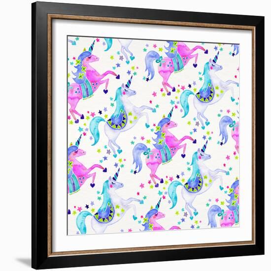 Pastel Unicorns Pattern-Cat Coquillette-Framed Giclee Print