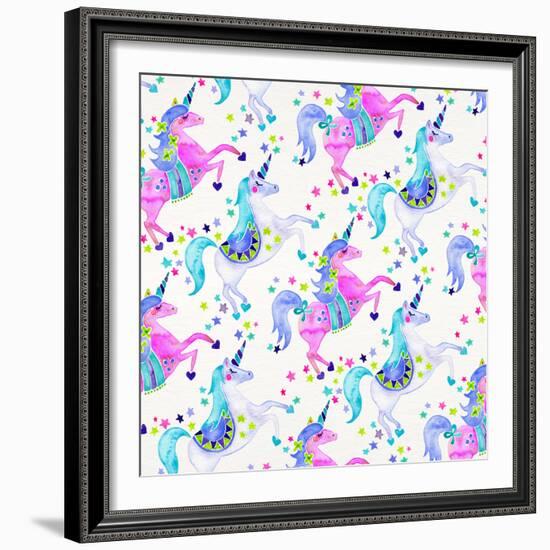 Pastel Unicorns Pattern-Cat Coquillette-Framed Giclee Print