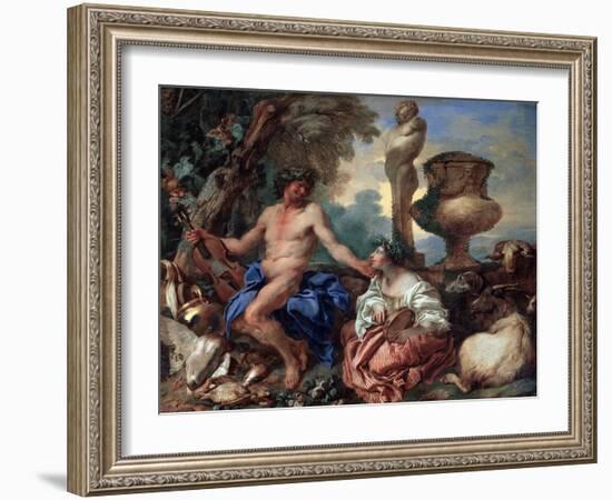 Pastoral Scene. Faun and Shepherdess, 1650S-Giovanni Benedetto Castiglione-Framed Giclee Print