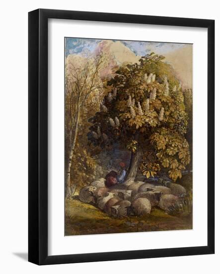 Pastoral with a Horse Chestnut Tree, C.1830-31 (Watercolour and Bodycolour)-Samuel Palmer-Framed Giclee Print