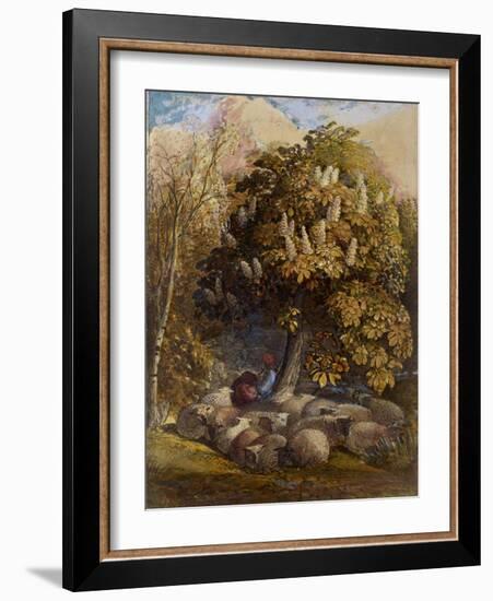 Pastoral with a Horse Chestnut Tree, C.1830-31 (Watercolour and Bodycolour)-Samuel Palmer-Framed Giclee Print