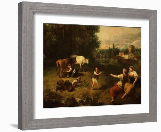 Pastorale, Landscape with Milkmaid and Cows, C. 1750-60, Detail-Francesco Zuccarelli-Framed Giclee Print