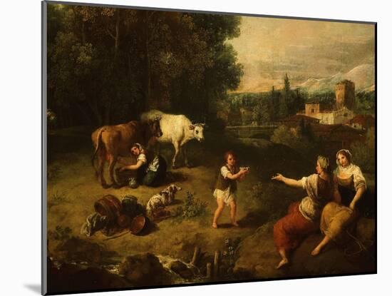 Pastorale, Landscape with Milkmaid and Cows, C. 1750-60, Detail-Francesco Zuccarelli-Mounted Giclee Print