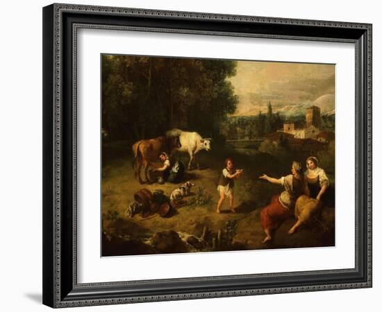 Pastorale, Landscape with Milkmaid and Cows, C. 1750-60, Detail-Francesco Zuccarelli-Framed Giclee Print