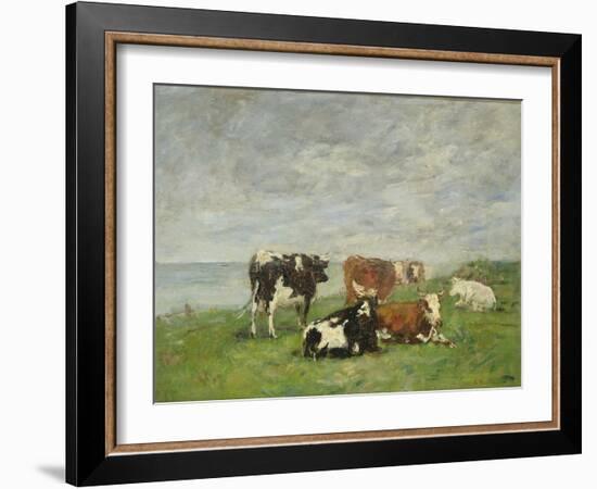 Pasture at the Seaside, C.1880-85-Eug?ne Boudin-Framed Giclee Print