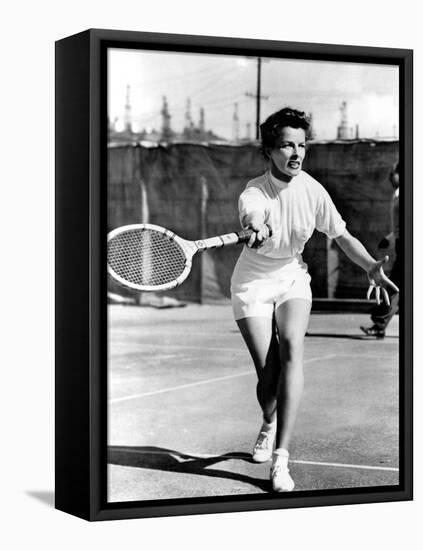Pat And Mike, Katharine Hepburn Playing Tennis On The Set, 1952-null-Framed Stretched Canvas