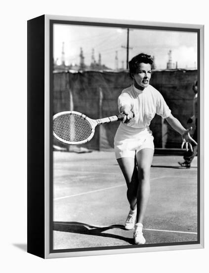 Pat And Mike, Katharine Hepburn Playing Tennis On The Set, 1952-null-Framed Stretched Canvas