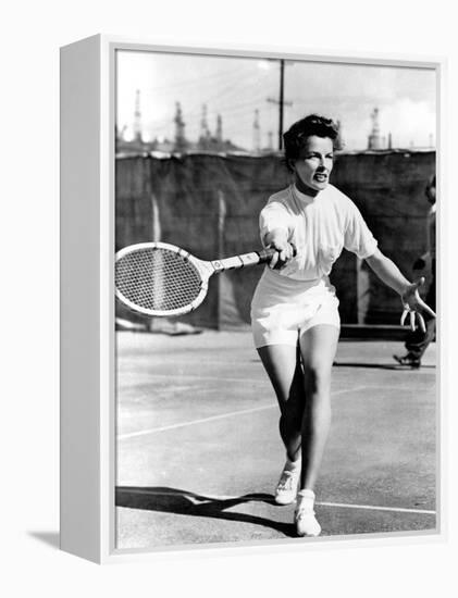 Pat And Mike, Katharine Hepburn Playing Tennis On The Set, 1952-null-Framed Stretched Canvas