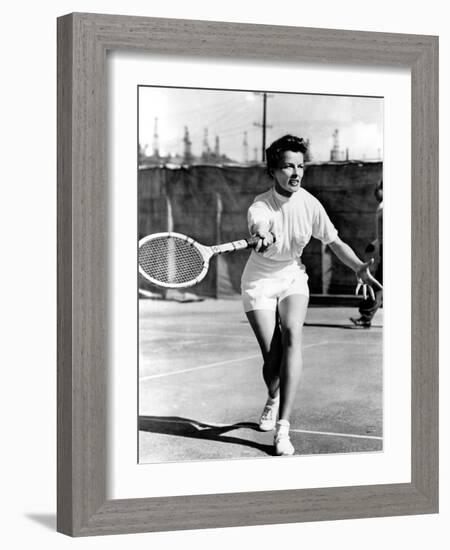 Pat And Mike, Katharine Hepburn Playing Tennis On The Set, 1952-null-Framed Photo