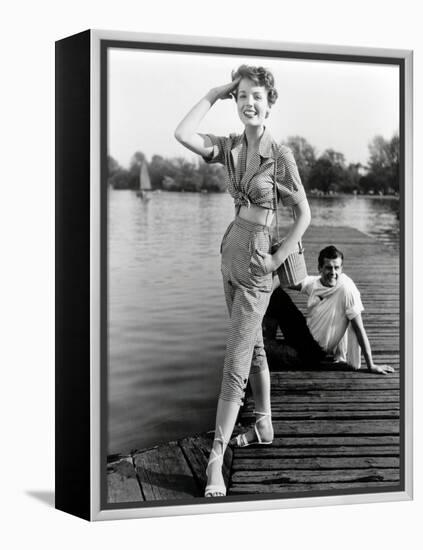 Pat Goddard in Malcom Brown Gingham Blouse and Jeans with Roger Moore, 1952-John French-Framed Premier Image Canvas