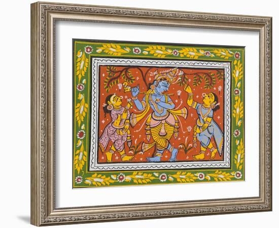 Patachitra Depicting Krishna with Gopis in the Rasa Dance, Orissa, Mid 20th Century-null-Framed Giclee Print