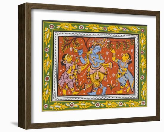 Patachitra Depicting Krishna with Gopis in the Rasa Dance, Orissa, Mid 20th Century-null-Framed Giclee Print