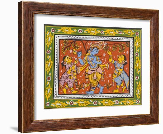 Patachitra Depicting Krishna with Gopis in the Rasa Dance, Orissa, Mid 20th Century-null-Framed Giclee Print