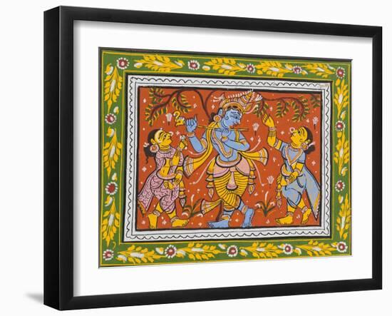 Patachitra Depicting Krishna with Gopis in the Rasa Dance, Orissa, Mid 20th Century-null-Framed Giclee Print