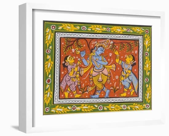 Patachitra Depicting Krishna with Gopis in the Rasa Dance, Orissa, Mid 20th Century-null-Framed Giclee Print