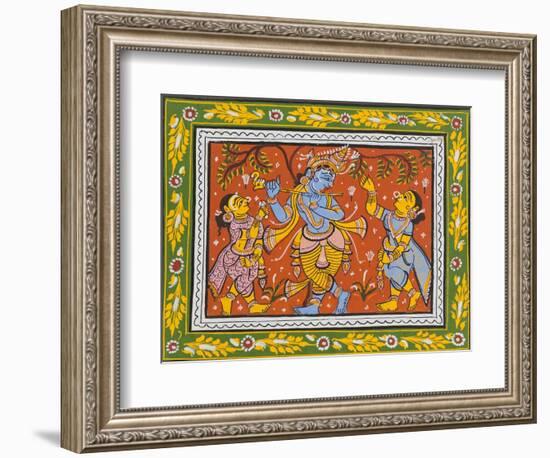 Patachitra Depicting Krishna with Gopis in the Rasa Dance, Orissa, Mid 20th Century-null-Framed Giclee Print