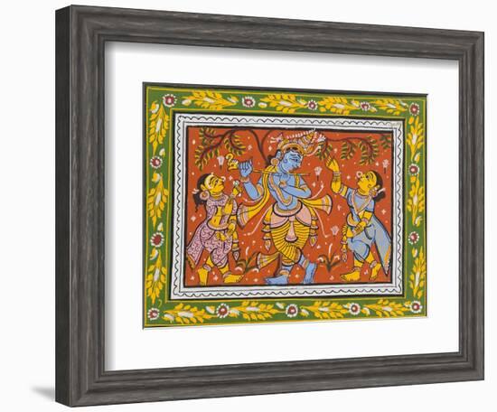 Patachitra Depicting Krishna with Gopis in the Rasa Dance, Orissa, Mid 20th Century-null-Framed Giclee Print