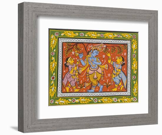 Patachitra Depicting Krishna with Gopis in the Rasa Dance, Orissa, Mid 20th Century-null-Framed Giclee Print