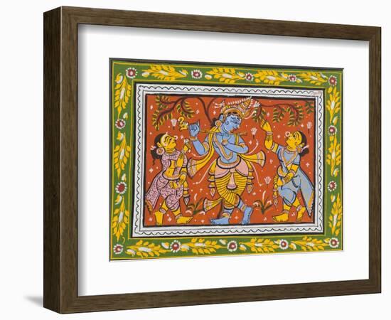 Patachitra Depicting Krishna with Gopis in the Rasa Dance, Orissa, Mid 20th Century-null-Framed Giclee Print