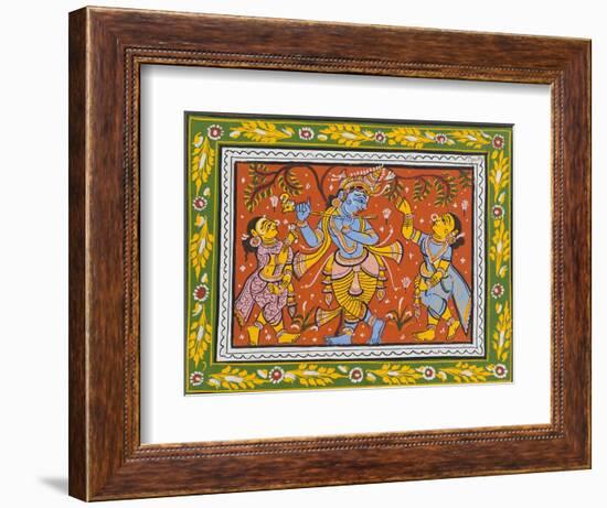 Patachitra Depicting Krishna with Gopis in the Rasa Dance, Orissa, Mid 20th Century-null-Framed Giclee Print