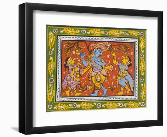 Patachitra Depicting Krishna with Gopis in the Rasa Dance, Orissa, Mid 20th Century-null-Framed Giclee Print