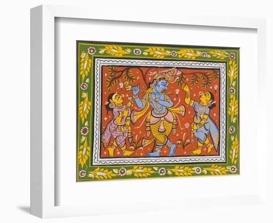 Patachitra Depicting Krishna with Gopis in the Rasa Dance, Orissa, Mid 20th Century--Framed Giclee Print