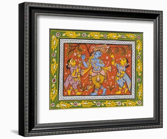 Patachitra Depicting Krishna with Gopis in the Rasa Dance, Orissa, Mid 20th Century-null-Framed Giclee Print