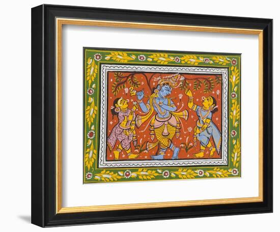 Patachitra Depicting Krishna with Gopis in the Rasa Dance, Orissa, Mid 20th Century-null-Framed Giclee Print