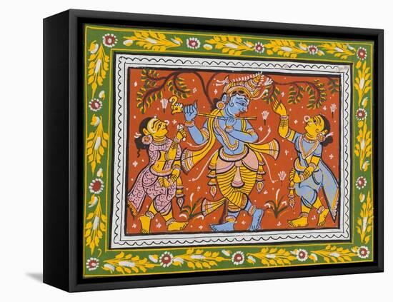 Patachitra Depicting Krishna with Gopis in the Rasa Dance, Orissa, Mid 20th Century-null-Framed Premier Image Canvas