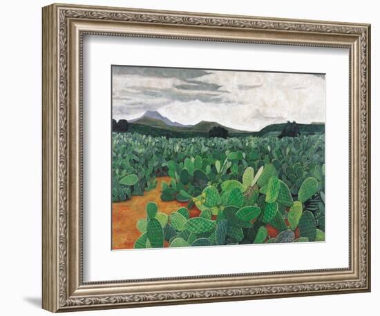 Patch of Prickly Pears on the Way to Tulancingo (Cloudy Sky) 2004-Pedro Diego Alvarado-Framed Giclee Print